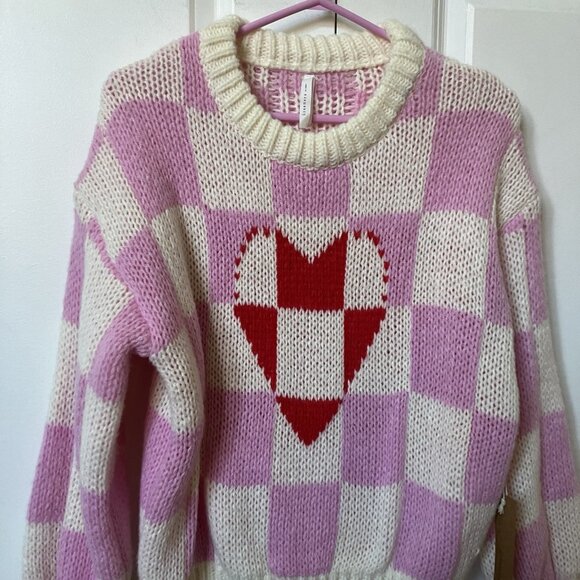Dreamers by Debut Checkered Heart Sweater Womens S Chunky Knit NWT - Picture 5 of 8